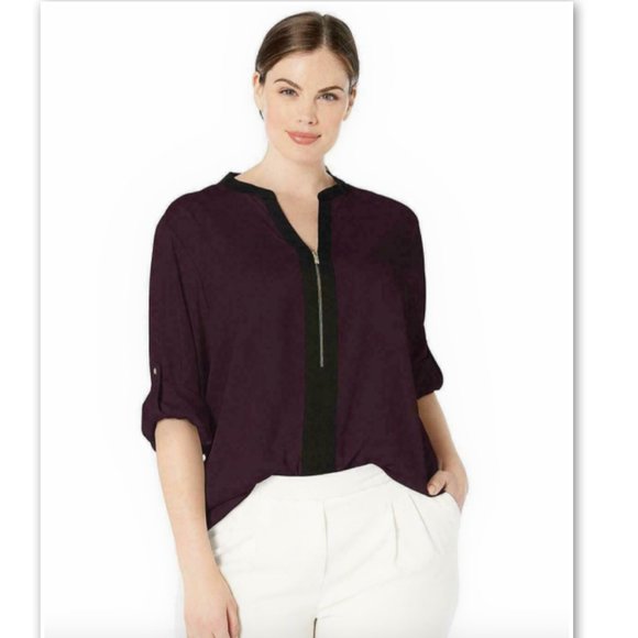 Calvin Klein Tops - NWT Calvin Klein Zip Front Color Block Blouse 2X